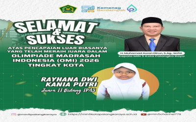 Juara 2 Bidang IPAS, Murid MIN 5 Kota Palangka Raya Siap Lanjut Ke OMI 2026 Tingkat Provinsi